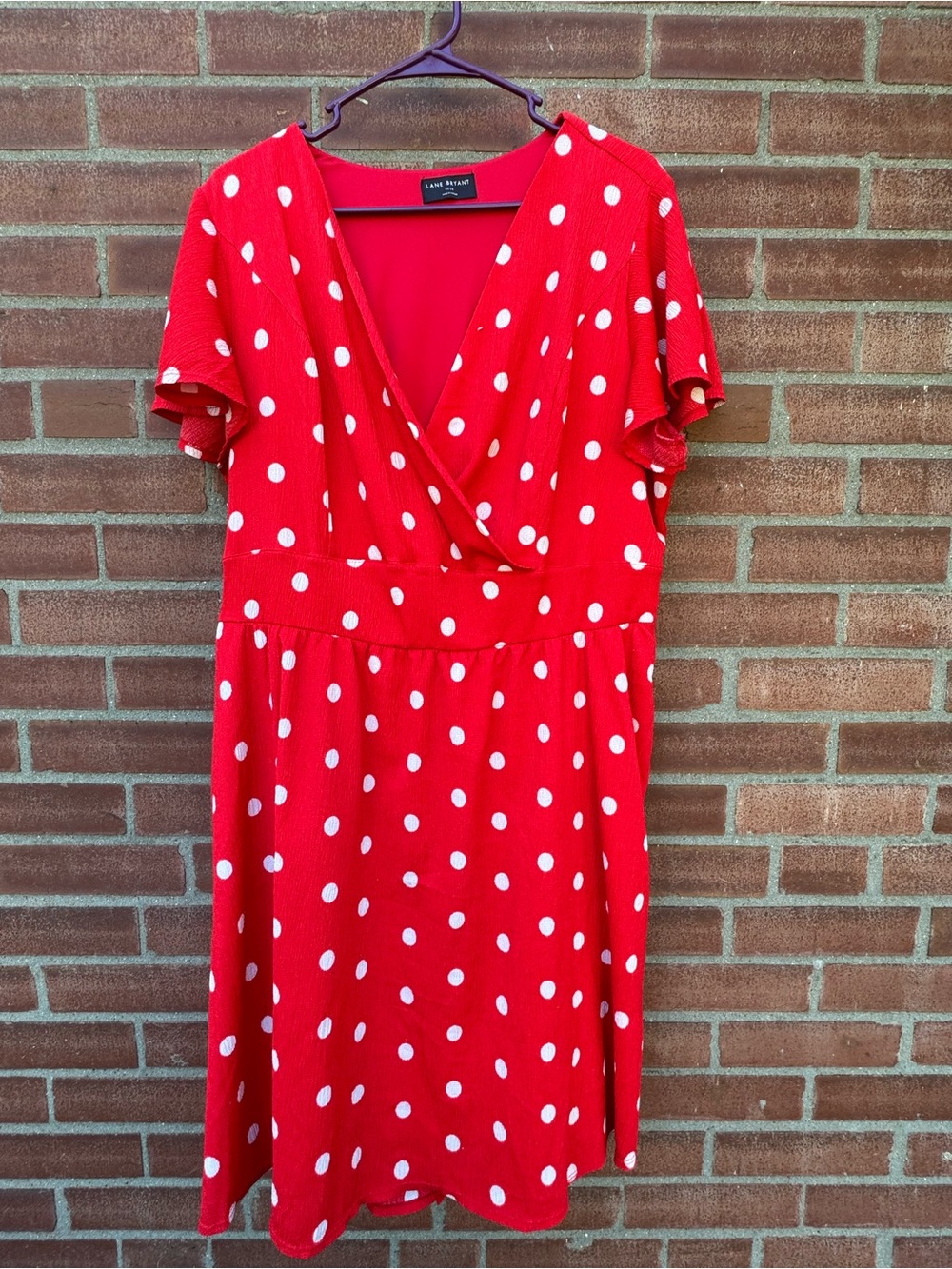 Lane Bryant Red White Polka Dot Wrap Dress Plus Size 18/20 Ruffle Sleeve Midi